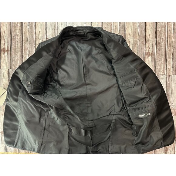 Tom Ford Silk Blend Tuxedo Suit Jacket Blazer Black Size 54 R geometric pattern - Picture 2 of 9